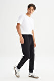 Regular Fit Normal Kesim Ribanalı Paça Siyah Sweatpant Eşofman Altı