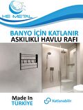 Banyo İçin Katlanabilir Askılı Havlu Rafı - 45x22 cm - Gri