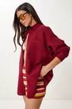 Oversize Basic Müslin Gömlek BORDO LMX0002