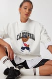 Ayıcık Armalı Baskılı Oversize Örme Sweatshirt EKRU LMC0074