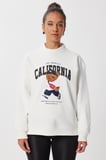 Ayıcık Armalı Baskılı Oversize Örme Sweatshirt EKRU LMC0074