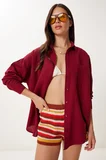 Oversize Basic Müslin Gömlek BORDO LMX0002