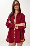 Oversize Basic Müslin Gömlek BORDO LMX0002
