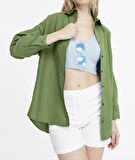 Kadın Oversize Uzun Basic Gömlek - HAKİ