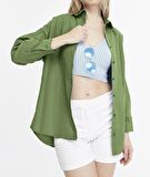 Kadın Oversize Uzun Basic Gömlek - HAKİ