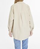 Kadın Oversize Uzun Basic Gömlek - KOYU KREM