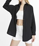 Kadın Oversize Uzun Basic Gömlek - SİYAH