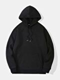 Unisex Basic Düz Renk Kapüşonlu İçi Yumuşak Polarlı Oversize Sweatshirt - SİYAH