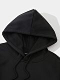 Unisex Basic Düz Renk Kapüşonlu İçi Yumuşak Polarlı Oversize Sweatshirt - SİYAH