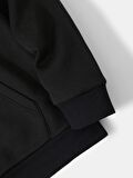 Unisex Basic Düz Renk Kapüşonlu İçi Yumuşak Polarlı Oversize Sweatshirt - SİYAH