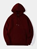 Unisex Basic Düz Renk Kapüşonlu İçi Yumuşak Polarlı Oversize Sweatshirt - BORDO