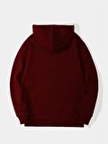 Unisex Basic Düz Renk Kapüşonlu İçi Yumuşak Polarlı Oversize Sweatshirt - BORDO