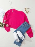 Kadın Basic Crop İçi Polarlı Oversize Sweatshirt - FUŞYA