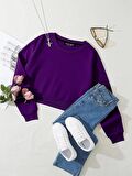 Kadın Basic Crop İçi Polarlı Oversize Sweatshirt - MOR