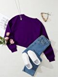 Kadın Basic Crop İçi Polarlı Oversize Sweatshirt - MOR