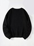 Unisex Oversize Bisiklet Yaka Basic Düz Sweatshirt - SİYAH