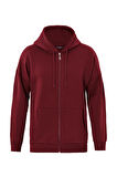 Unisex Fermuarlı Kapüşonlu Oversize Sweatshirt - BORDO