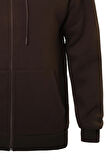 Unisex Fermuarlı Kapüşonlu Oversize Sweatshirt - KAHVERENGİ