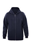 Unisex Fermuarlı Kapüşonlu Oversize Sweatshirt - LACİVERT