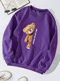 Unisex Oversize Bisiklet Yaka Basic Are You Ok Honey Baskılı Sweatshirt - MOR