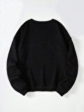 Unisex Oversize Bisiklet Yaka Basic Powder Pink Ribbom Baskılı Sweatshirt - SİYAH