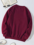 Unisex Oversize Bisiklet Yaka Basic Balloon Astronaut Baskılı Sweatshirt - BORDO