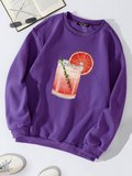 Unisex Oversize Bisiklet Yaka Basic Orange Cocktail Baskılı Sweatshirt - MOR