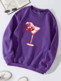 Unisex Oversize Bisiklet Yaka Basic Cherry Cocktail Baskılı Sweatshirt - MOR