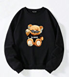 Unisex Oversize Bisiklet Yaka Basic Billionaire Baskılı Sweatshirt - SİYAH