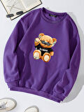 Unisex Oversize Bisiklet Yaka Basic Billionaire Baskılı Sweatshirt - MOR