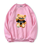 Unisex Oversize Bisiklet Yaka Basic Billionaire Baskılı Sweatshirt - PEMBE