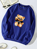 Unisex Oversize Bisiklet Yaka Basic Billionaire Baskılı Sweatshirt - SAKS MAVİSİ