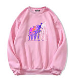 Unisex Oversize Bisiklet Yaka Basic Colorful Skeleton Baskılı Sweatshirt - PEMBE