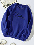 Unisex Oversize Bisiklet Yaka Basic Adventure Baskılı Sweatshirt - SAKS MAVİSİ