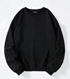 Unisex Oversize Bisiklet Yaka Basic Butterfly Baskılı Sweatshirt - SİYAH