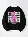 Unisex Oversize Bisiklet Yaka Basic Freedom Baskılı Sweatshirt - SİYAH