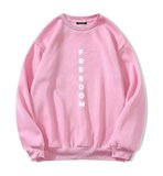 Unisex Oversize Bisiklet Yaka Basic Freedom Baskılı Sweatshirt - PEMBE