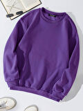 Unisex Oversize Bisiklet Yaka Basic Rose Love Baskılı Sweatshirt - MOR