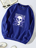 Unisex Oversize Bisiklet Yaka Basic Hystarigal Baskılı Sweatshirt - SAKS MAVİSİ