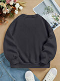 Unisex Oversize Bisiklet Yaka Basic Are You Ok Honey Baskılı Sweatshirt - FÜME