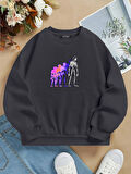 Unisex Oversize Bisiklet Yaka Basic Colorful Skeleton Baskılı Sweatshirt - FÜME