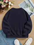 Unisex Oversize Bisiklet Yaka Basic Ribbom Cherry Baskılı Sweatshirt - LACİVERT