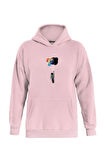 Unisex Balloon Astronaut Baskılı Kapüşonlu İçi Yumuşak Polarlı Oversize Sweatshirt - PEMBE