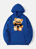 Unisex Billionarie Baskılı Kapüşonlu İçi Yumuşak Polarlı Oversize Sweatshirt - SAKS MAVİSİ