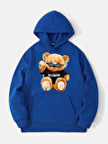 Unisex Billionarie Baskılı Kapüşonlu İçi Yumuşak Polarlı Oversize Sweatshirt - SAKS MAVİSİ