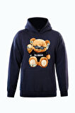 Unisex Billionarie Baskılı Kapüşonlu İçi Yumuşak Polarlı Oversize Sweatshirt - LACİVERT