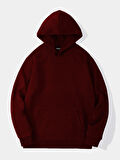 Unisex Butterfly Baskılı Kapüşonlu İçi Yumuşak Polarlı Oversize Sweatshirt - BORDO