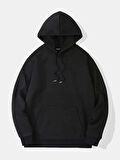 Unisex Cherry Cocktail Baskılı Kapüşonlu İçi Yumuşak Polarlı Oversize Sweatshirt - SİYAH
