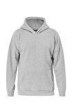 Unisex Cherry Cocktail Baskılı Kapüşonlu İçi Yumuşak Polarlı Oversize Sweatshirt - GRİ