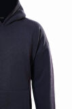 Unisex Ocen Heart Baskılı Kapüşonlu İçi Yumuşak Polarlı Oversize Sweatshirt - LACİVERT